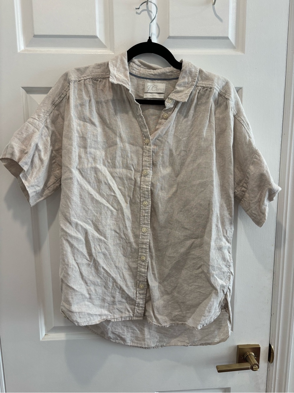 Baird McNutt Irish Linen for J. Crew Short Sleeve Button Down Collared Shirt